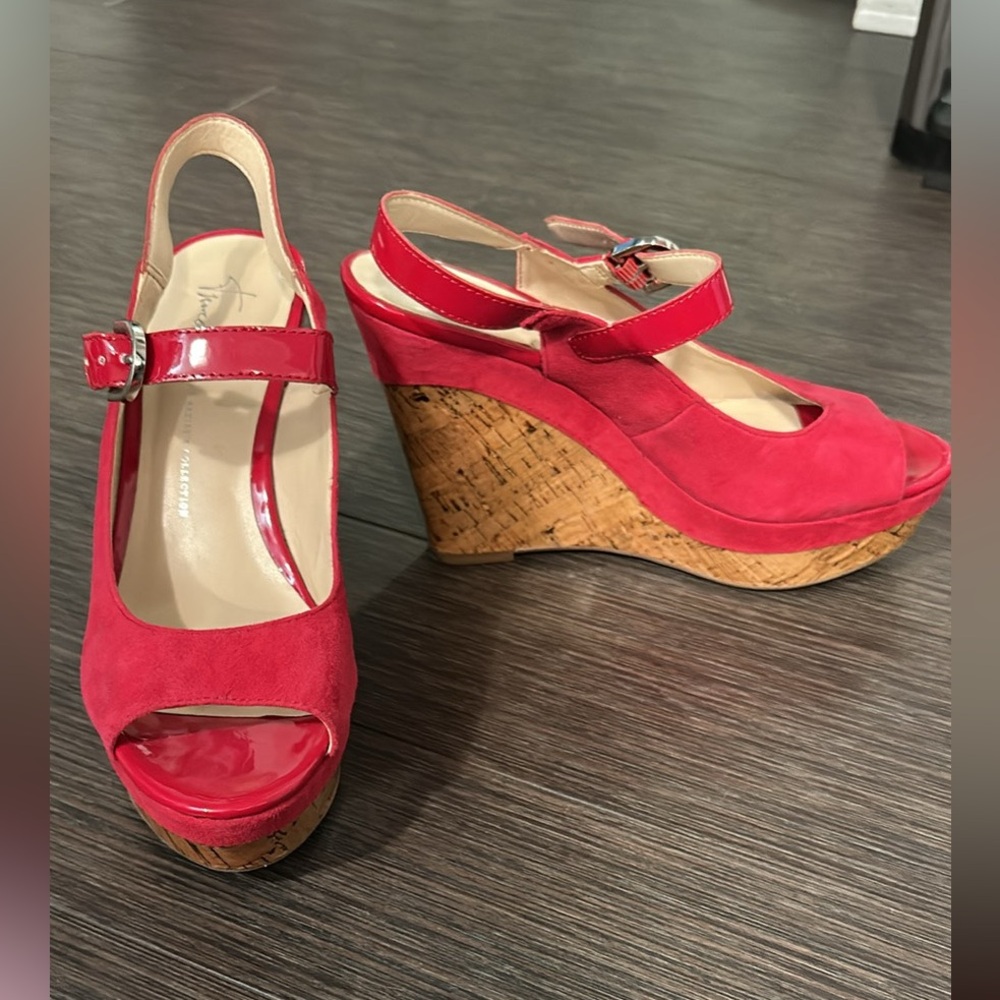 Franco Sarto Red Wedge Peep-Toe Sandals